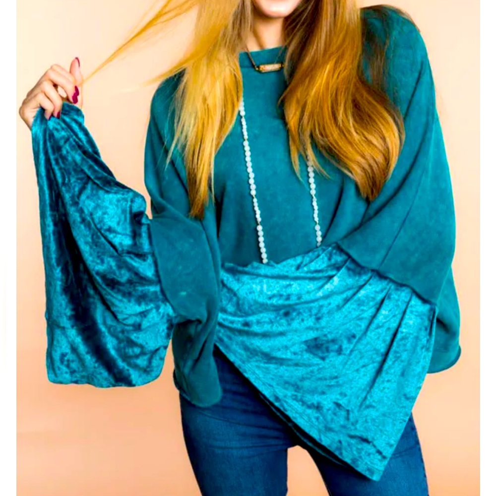 Free People Glorious Sleeves Top in Brushed Turquoise